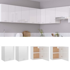 vidaXL, vidaXL Hängeschränke 2 Stk. Hochglanz-Weiß 50x31x60 cm Spanplatte, vidaXL Hängeschränke 2 Stk. Hochglanz-Weiß 50x31x60 cm Holzwerkstoff