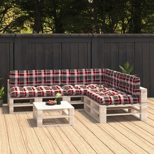 vidaXL, vidaXL Palettensofa-Auflagen 7 Stk. Rot Karomuster, vidaXL Palettensofa-Auflagen 7 Stk. Rot Karomuster