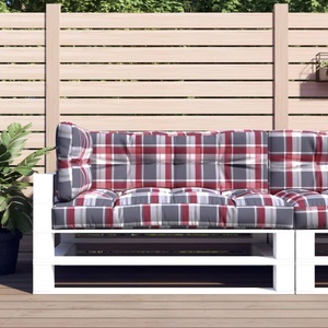 vidaXL, vidaXL Palettensofa-Auflagen 3 Stk. Rot Karomuster, vidaXL Palettenkissen 3-tlg. Rot Karomuster Stoff