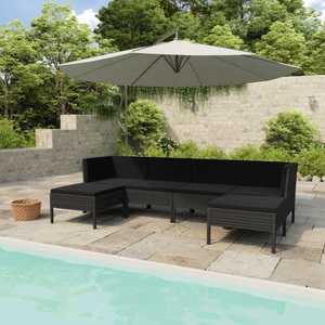 vidaXL, vidaXL 6-tlg. Garten-Lounge-Set mit Auflagen Poly Rattan Schwarz, vidaXL 6-tlg. Garten-Lounge-Set mit Auflagen Poly Rattan Schwarz