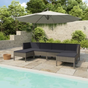 vidaXL, vidaXL 6-tlg. Garten-Lounge-Set mit Auflagen Poly Rattan Grau, vidaXL 6-tlg. Garten-Lounge-Set mit Auflagen Poly Rattan Grau