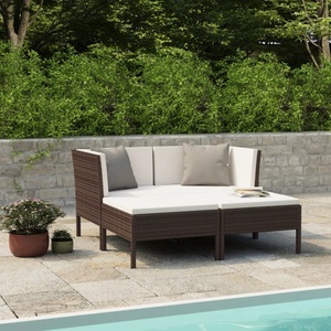 vidaXL, vidaXL 4-tlg. Garten-Lounge-Set mit Auflagen Poly Rattan Braun