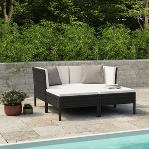 vidaXL, vidaXL 4-tlg. Garten-Lounge-Set mit Auflagen Poly Rattan Schwarz, vidaXL 4-tlg. Garten-Lounge-Set mit Auflagen Poly Rattan Schwarz