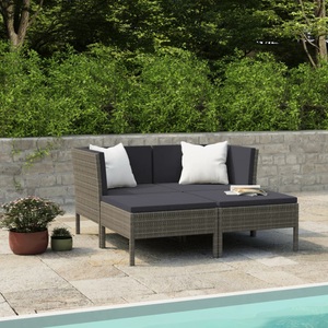 vidaXL, vidaXL 4-tlg. Garten-Lounge-Set mit Auflagen Poly Rattan Grau, vidaXL 4-tlg. Garten-Lounge-Set mit Auflagen Poly Rattan Grau