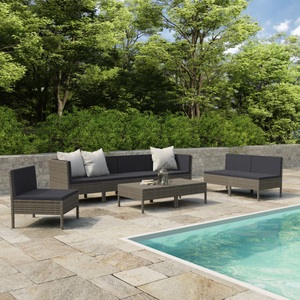 vidaXL, vidaXL 9-tlg. Garten-Lounge-Set mit Auflagen Poly Rattan Grau, vidaXL 9-tlg. Garten-Lounge-Set mit Auflagen Poly Rattan Grau
