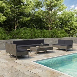 vidaXL, vidaXL 10-tlg. Garten-Lounge-Set mit Auflagen Poly Rattan Grau, 