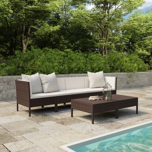 vidaXL, vidaXL 6-tlg. Garten-Lounge-Set mit Auflagen Poly Rattan Braun, vidaXL 6-tlg. Garten-Lounge-Set mit Auflagen Poly Rattan Braun