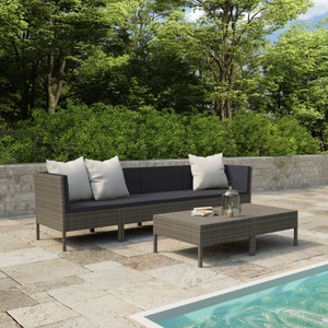 vidaXL, vidaXL 6-tlg. Garten-Lounge-Set mit Auflagen Poly Rattan Grau, vidaXL 6-tlg. Garten-Lounge-Set mit Auflagen Poly Rattan Grau