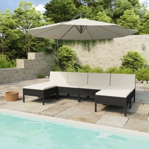 vidaXL, vidaXL 6-tlg. Garten-Lounge-Set mit Auflagen Poly Rattan Schwarz, vidaXL 6-tlg. Garten-Lounge-Set mit Auflagen Poly Rattan Schwarz