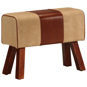 vidaXL, vidaXL Bank 58 cm Braun Segeltuch und Echtleder, vidaXL Sitzbank Turnbock-Design 58 cm Braun Echtleder Massivholz Mango