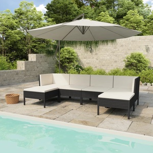 vidaXL, vidaXL 6-tlg. Garten-Lounge-Set mit Auflagen Poly Rattan Schwarz, vidaXL 6-tlg. Garten-Lounge-Set mit Auflagen Poly Rattan Schwarz
