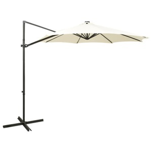 vidaXL, vidaXL Ampelschirm mit Mast und LED-Leuchten Sandfarben 300 cm, vidaXL Ampelschirm mit LED-Beleuchtung 300 cm Sandweiß