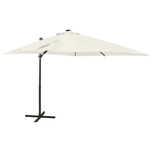 vidaXL, vidaXL Ampelschirm mit Mast und LED-Leuchten Sandfarben 250 cm, vidaXL Ampelschirm mit LED-Beleuchtung 250 cm Sandweiß