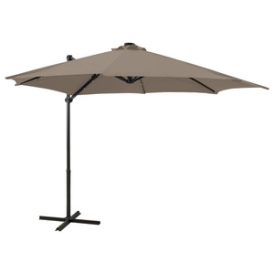 vidaXL, vidaXL Ampelschirm mit Mast und LED-Leuchten Taupe 300 cm, vidaXL Ampelschirm mit LED-Beleuchtung 300 cm Taupe