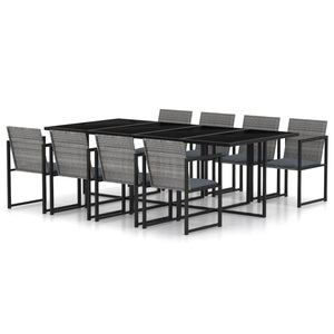 vidaXL, vidaXL 9-tlg. Garten-Essgruppe mit Kissen Poly Rattan Grau, 