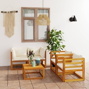 vidaXL, vidaXL 5-tlg. Garten-Lounge-Set mit Auflagen Creme Massivholz Akazie, vidaXL 5-tlg. Garten-Lounge-Set mit Auflagen Creme Massivholz Akazie