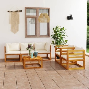 vidaXL, vidaXL 6-tlg. Garten-Lounge-Set mit Auflagen Creme Massivholz Akazie, vidaXL 6-tlg. Garten-Lounge-Set mit Auflagen Creme Massivholz Akazie