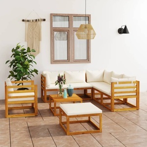 vidaXL, vidaXL 8-tlg. Garten-Lounge-Set mit Auflagen Creme Massivholz Akazie