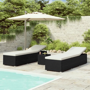 vidaXL, vidaXL 3-tlg. Garten-Sonnenliegen mit Teetisch Poly Rattan Schwarz, VidaXL - Sonnenliege poly-rattan, One Size, Schwarz