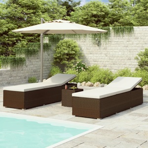 vidaXL, vidaXL 3-tlg. Garten-Sonnenliegen mit Teetisch Poly Rattan Braun, VidaXL - Sonnenliege poly-rattan, One Size, Braun