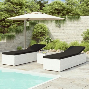 vidaXL, vidaXL 3-tlg. Garten-Sonnenliegen mit Teetisch Poly Rattan Weiß, VidaXL - Sonnenliege poly-rattan, One Size, Weiss
