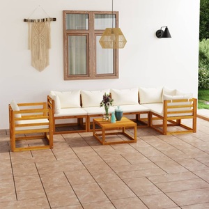 vidaXL, vidaXL 7-tlg. Garten-Lounge-Set mit Auflagen Creme Massivholz Akazie, vidaXL 7-tlg. Garten-Lounge-Set mit Auflagen Creme Massivholz Akazie