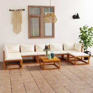 vidaXL, vidaXL 8-tlg. Garten-Lounge-Set mit Auflagen Creme Massivholz Akazie, 