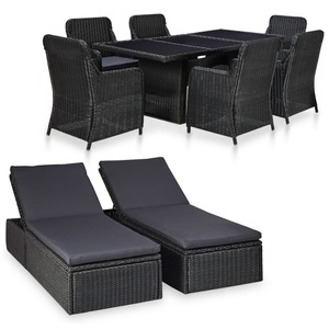 vidaXL, vidaXL 9-tlg. Garten-Essgruppe Poly Rattan Schwarz, vidaXL 9-tlg. Garten-Essgruppe Poly Rattan Schwarz