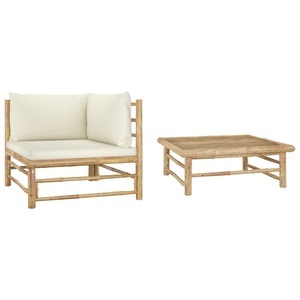 vidaXL, vidaXL 2-tlg. Garten-Lounge-Set mit Kissen Cremeweiß Bambus, vidaXL 2-tlg. Garten-Lounge-Set mit Kissen Cremeweiß Bambus