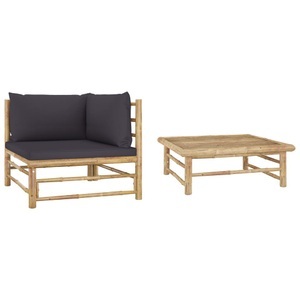 vidaXL, vidaXL 2-tlg. Garten-Lounge-Set mit Dunkelgrauen Kissen Bambus, vidaXL 2-tlg. Garten-Lounge-Set mit Dunkelgrauen Kissen Bambus