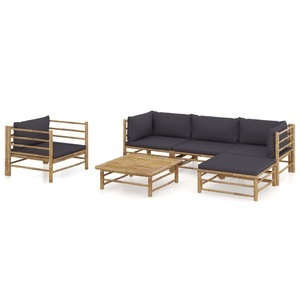 vidaXL, vidaXL 6-tlg. Garten-Lounge-Set mit Dunkelgrauen Kissen Bambus, vidaXL 6-tlg. Garten-Lounge-Set mit Dunkelgrauen Kissen Bambus
