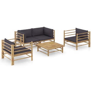 vidaXL, vidaXL 5-tlg. Garten-Lounge-Set mit Dunkelgrauen Kissen Bambus