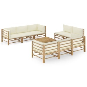 vidaXL, vidaXL 9-tlg. Garten-Lounge-Set mit Cremeweißen Kissen Bambus, vidaXL 9-tlg. Garten-Lounge-Set mit Cremeweißen Kissen Bambus