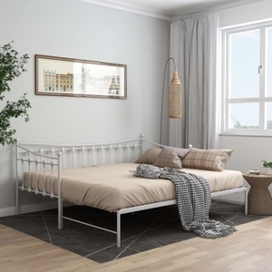 vidaXL, vidaXL Ausziehsofa Bettgestell Weiß Metall 90x200 cm, vidaXL Ausziehsofa Bettgestell Weiß Metall 90x200 cm