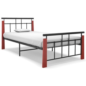 vidaXL, vidaXL Bettgestell Metall und Massivholz Eiche 90x200 cm, vidaXL Bettgestell Metall und Massivholz Eiche 90x200 cm
