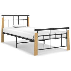 vidaXL, vidaXL Bettgestell Metall und Massivholz Eiche 90x200 cm, vidaXL Bettgestell Metall und Massivholz Eiche 90x200 cm