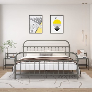 vidaXL, vidaXL Nachttische 2 Stk. Grau und Schwarz Metall und Glas