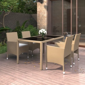vidaXL, vidaXL 5-tlg. Garten-Essgruppe Poly Rattan und Hartglas Beige