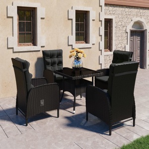 vidaXL, vidaXL 5-tlg. Garten-Essgruppe Poly Rattan und Glas Schwarz, vidaXL 5-tlg. Garten-Essgruppe Poly Rattan und Glas Schwarz