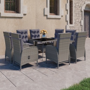 vidaXL, vidaXL 9-tlg. Garten-Essgruppe Poly Rattan und Glas Grau, 