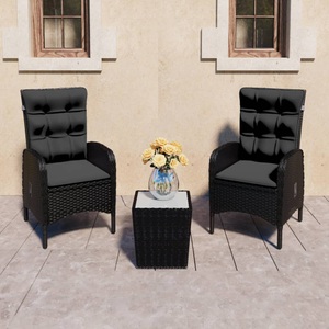 vidaXL, vidaXL 3-tlg. Bistro-Set Poly Rattan und Glas Schwarz, VidaXL - Bistro-set poly-rattan, One Size, Schwarz