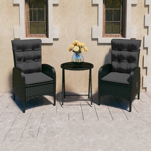 vidaXL, vidaXL 3-tlg. Bistro-Set Poly Rattan und Glas Schwarz