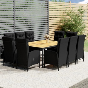 vidaXL, vidaXL 11-tlg. Garten-Essgruppe Poly Rattan Schwarz, 