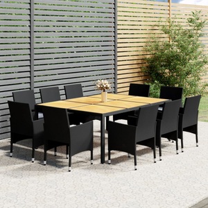 vidaXL, vidaXL 11-tlg. Garten-Essgruppe Poly Rattan Schwarz, 