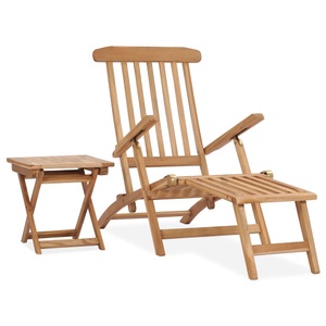 vidaXL, vidaXL Garten-Liegestuhl mit Fußstütze und Tisch Massivholz Teak