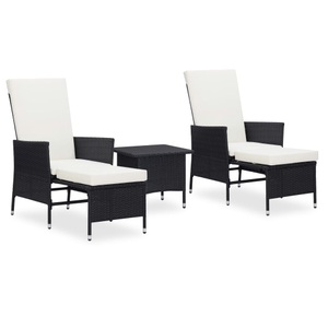vidaXL, vidaXL 3-tlg. Garten-Lounge-Set mit Auflagen Poly Rattan Schwarz, vidaXL 3-tlg. Garten-Lounge-Set mit Kissen Poly-Rattan Schwarz