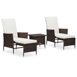 vidaXL, vidaXL 3-tlg. Garten-Lounge-Set mit Auflagen Poly Rattan Braun