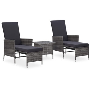 vidaXL, vidaXL 3-tlg. Garten-Lounge-Set mit Auflagen Poly Rattan Grau