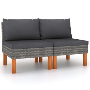 vidaXL, vidaXL Mittelsofas 2 Stk. Poly Rattan und Eukalyptus Massivholz