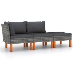 vidaXL, vidaXL 3-tlg. Garten-Lounge-Set Poly Rattan und Massivholz Eukalyptus
